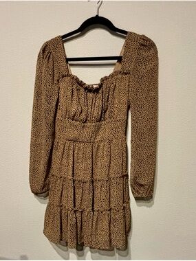Altar'd State Leopard Print Tiered Mini Dress Long Sleeve Size Small
